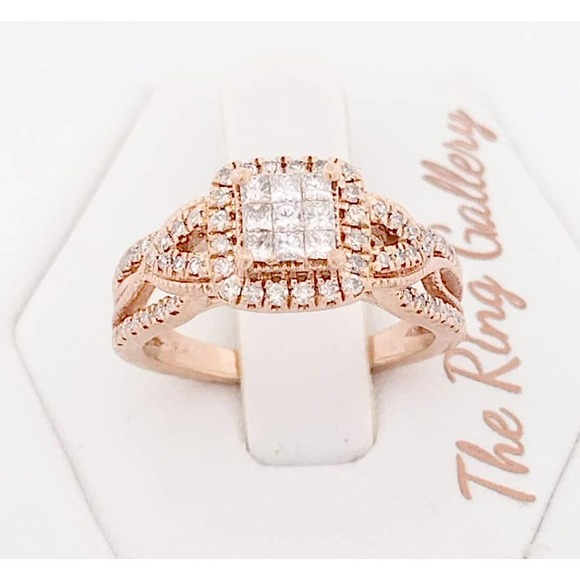 Diamond Engagement Ring Princess & Round 10K Rose Gold - Size 4,5,6,7 - Picture 7 of 12